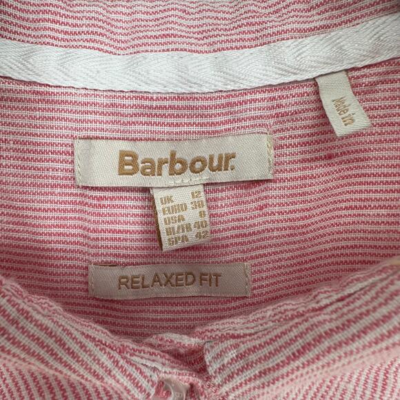 Barbour Marine Women’s Shirt Size 6 Pink Stripe Linen Relaxed Fit Long Sleeve - Picture 3 of 7